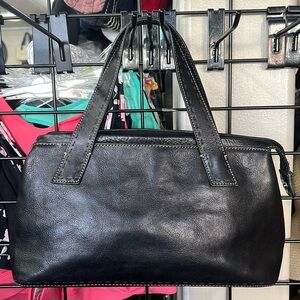 FOSSIL Vintage Black Leather Satchel Handbag Purse Classic Fall Winter